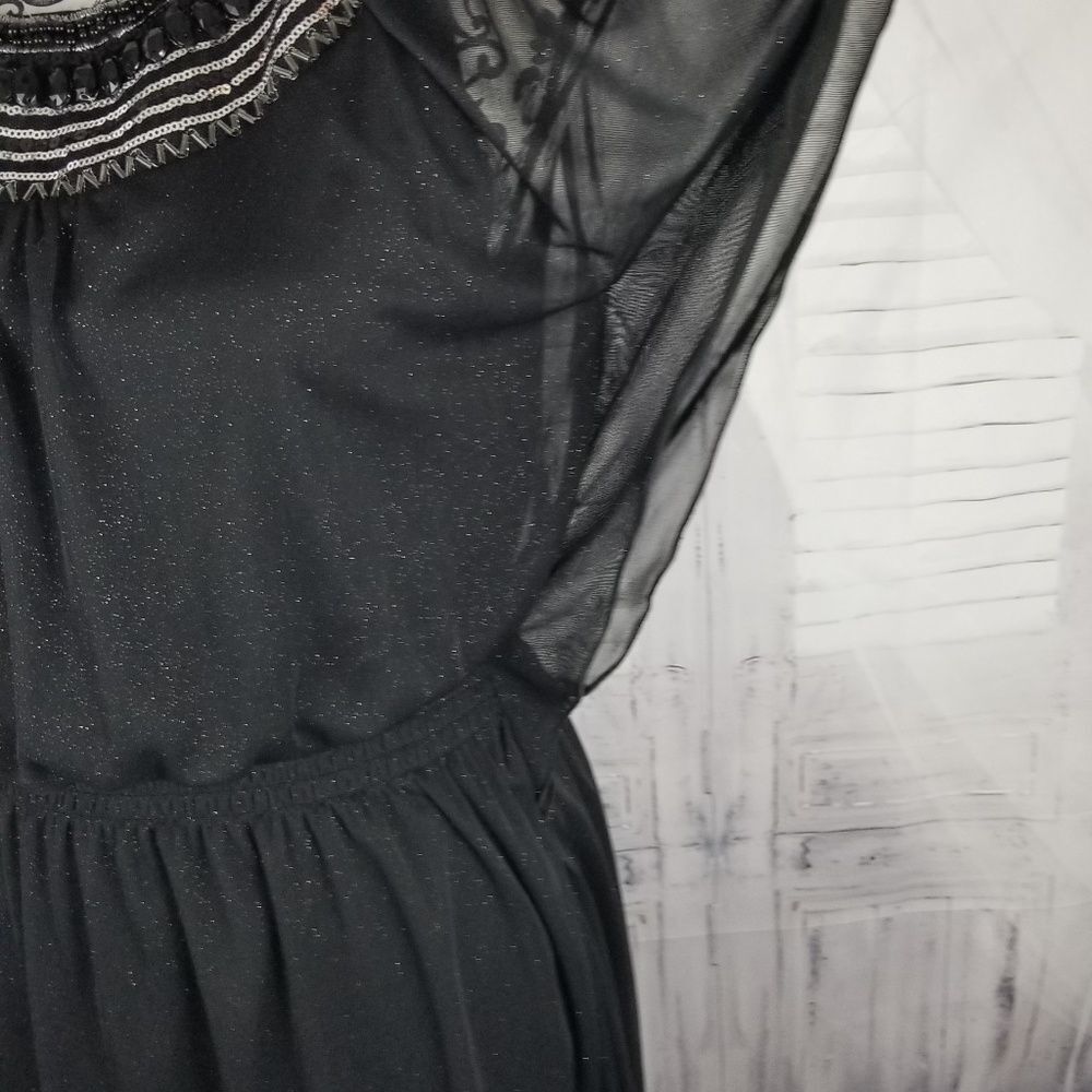Wedding A byer sz M beaded black ruffle dress - Picture 2 of 6